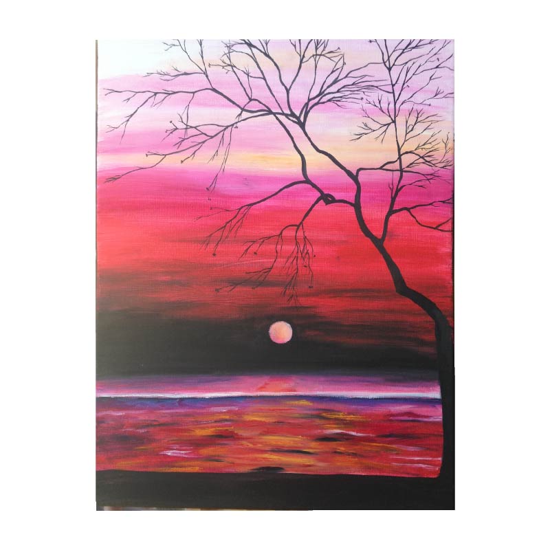 Spring Sunset in the River Side Landscape Oil Painting (Unframed)